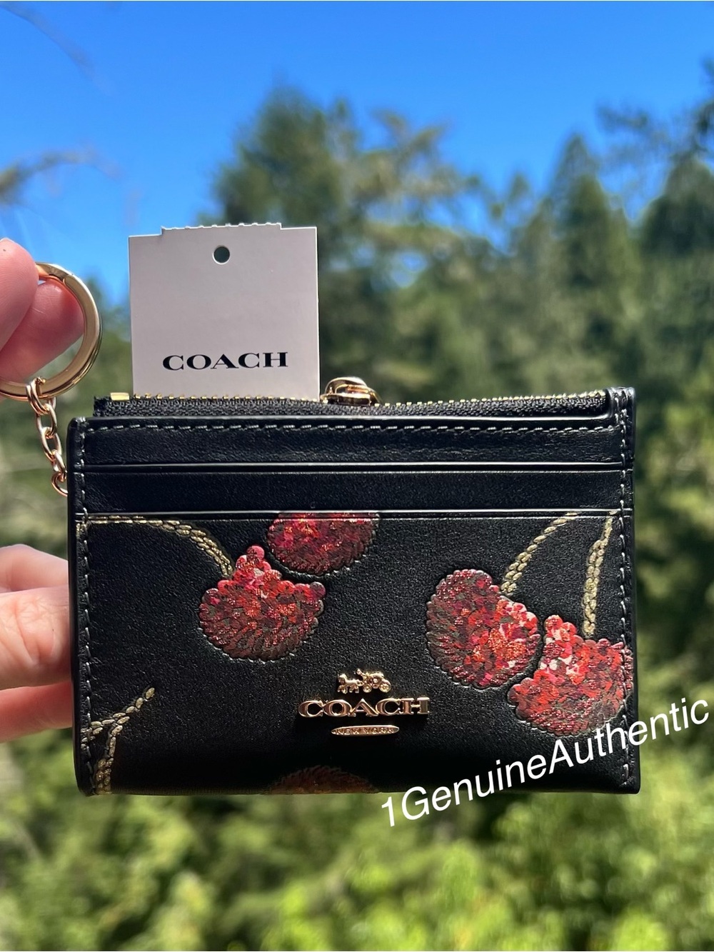COACH Mini Skinny Id Case Cardholder Wallet w Cherry Print NWT AUTHENTIC